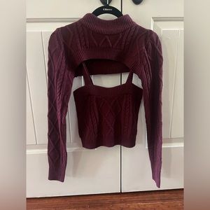 Say What 2 piece maroon sweater set. knit design. Size Small